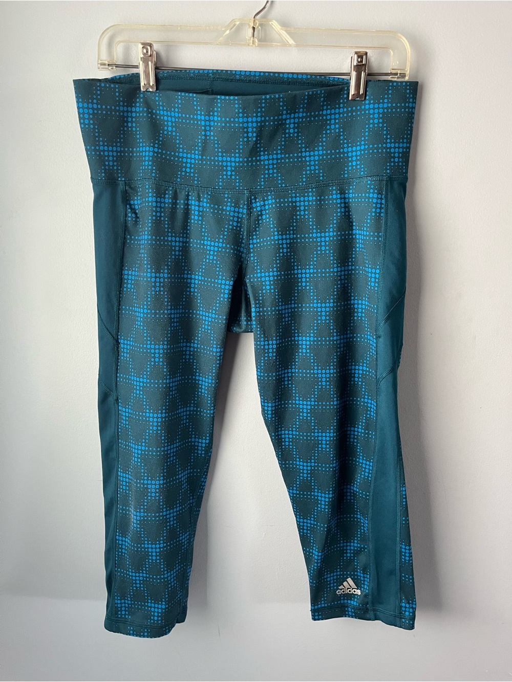 Adidas Climalite Aqua Blue Mineral Dot High-Rise Capri 3/4 Leggings Size L - Picture 4 of 11